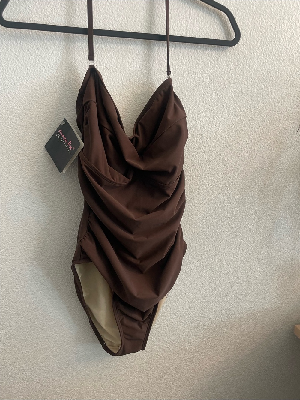 NWT Shape FX Brown Ruched Halter One-Piece Swimsuit Tummy Control size 8